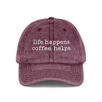 life happens coffee helps Embroidered Vintage Cap