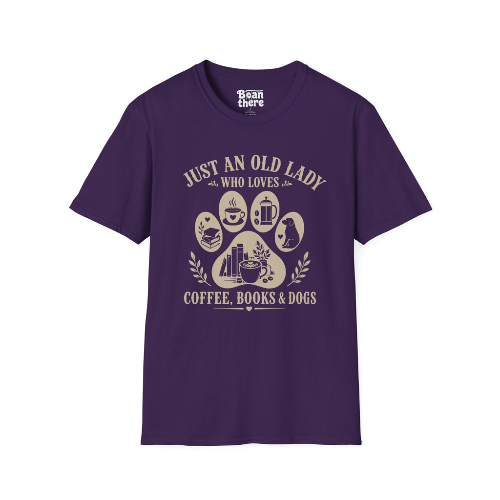 Old Lady Loves Coffee Books Dogs T-Shirt