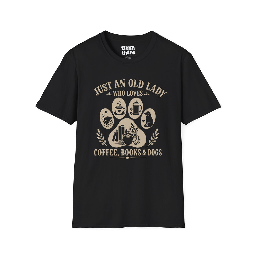 Old Lady Loves Coffee Books Dogs T-Shirt