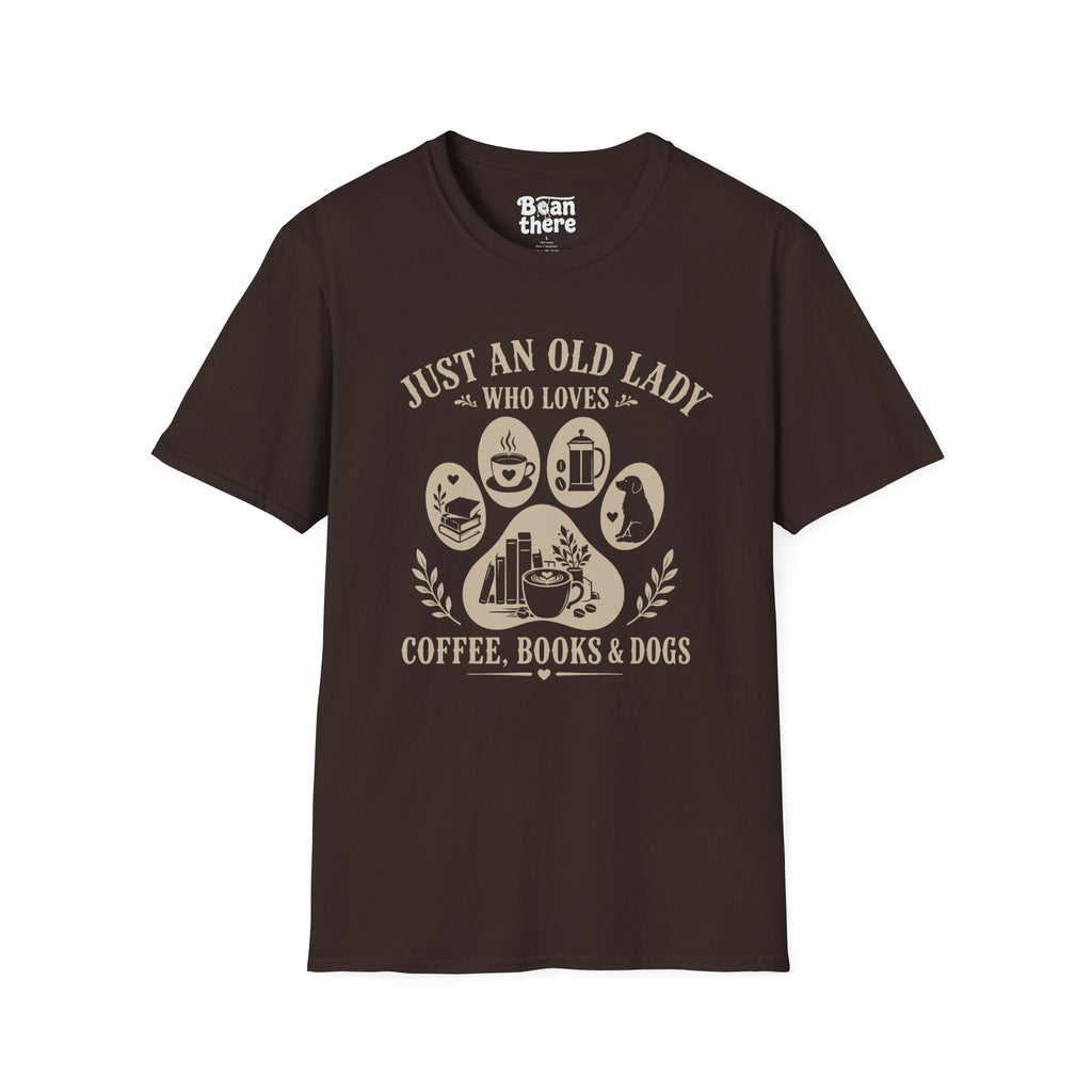 Old Lady Loves Coffee Books Dogs T-Shirt