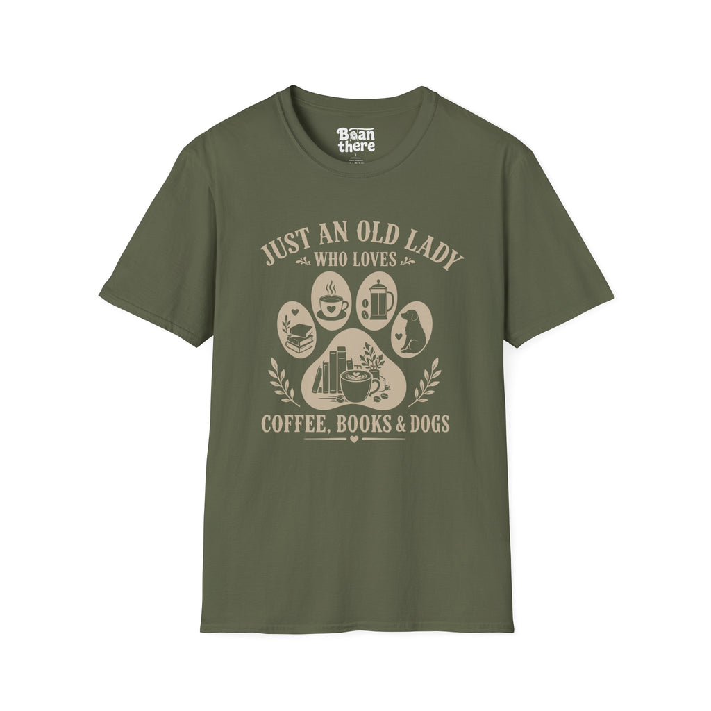 Old Lady Loves Coffee Books Dogs T-Shirt