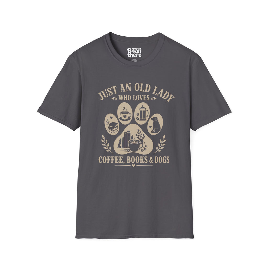Old Lady Loves Coffee Books Dogs T-Shirt
