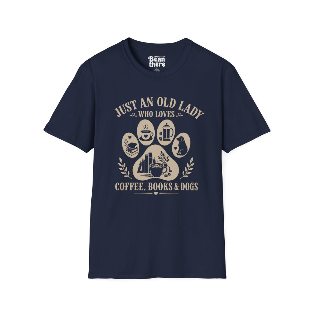 Old Lady Loves Coffee Books Dogs T-Shirt