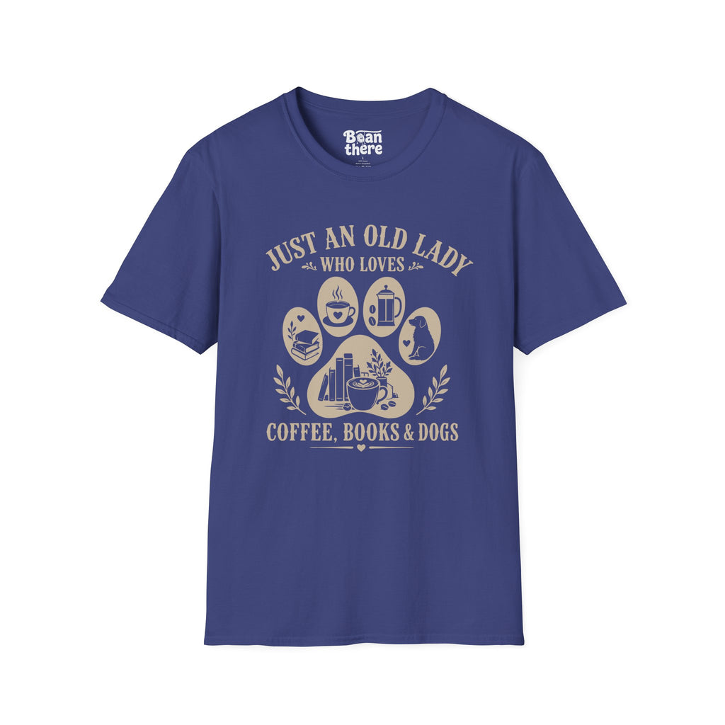 Old Lady Loves Coffee Books Dogs T-Shirt