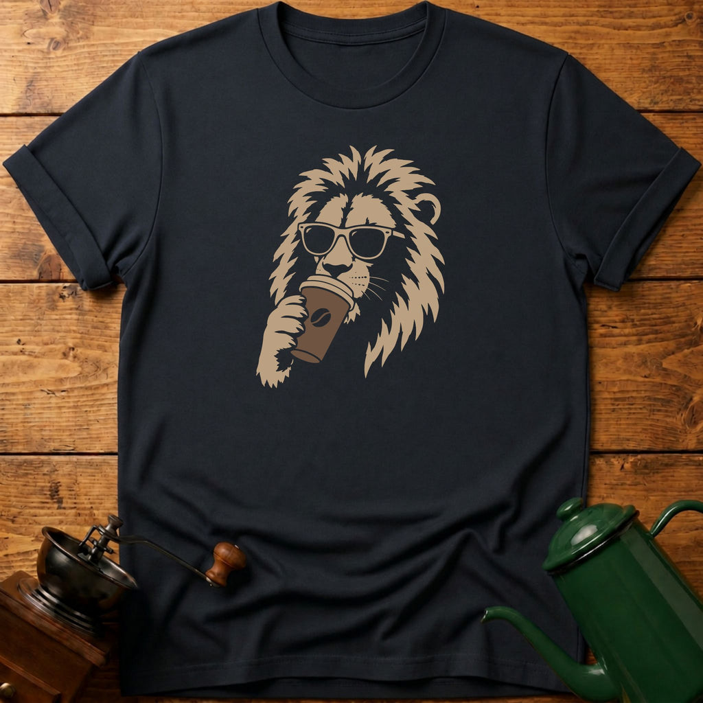 Lion Drinking Coffee T-Shirt
