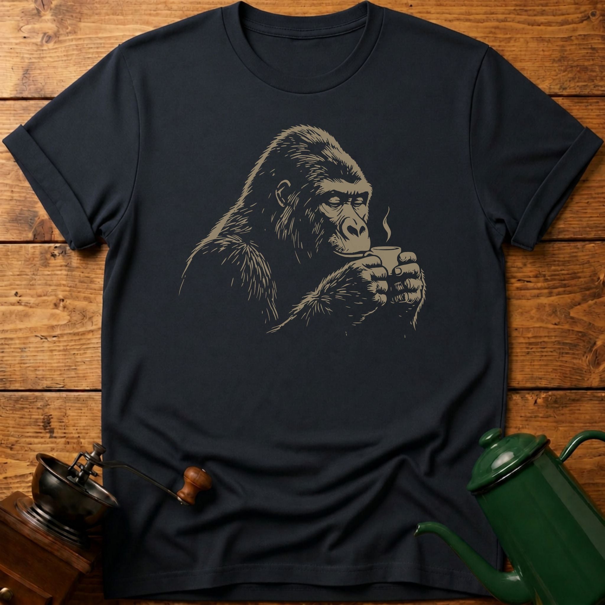 Gorilla Drinking Coffee T-Shirt