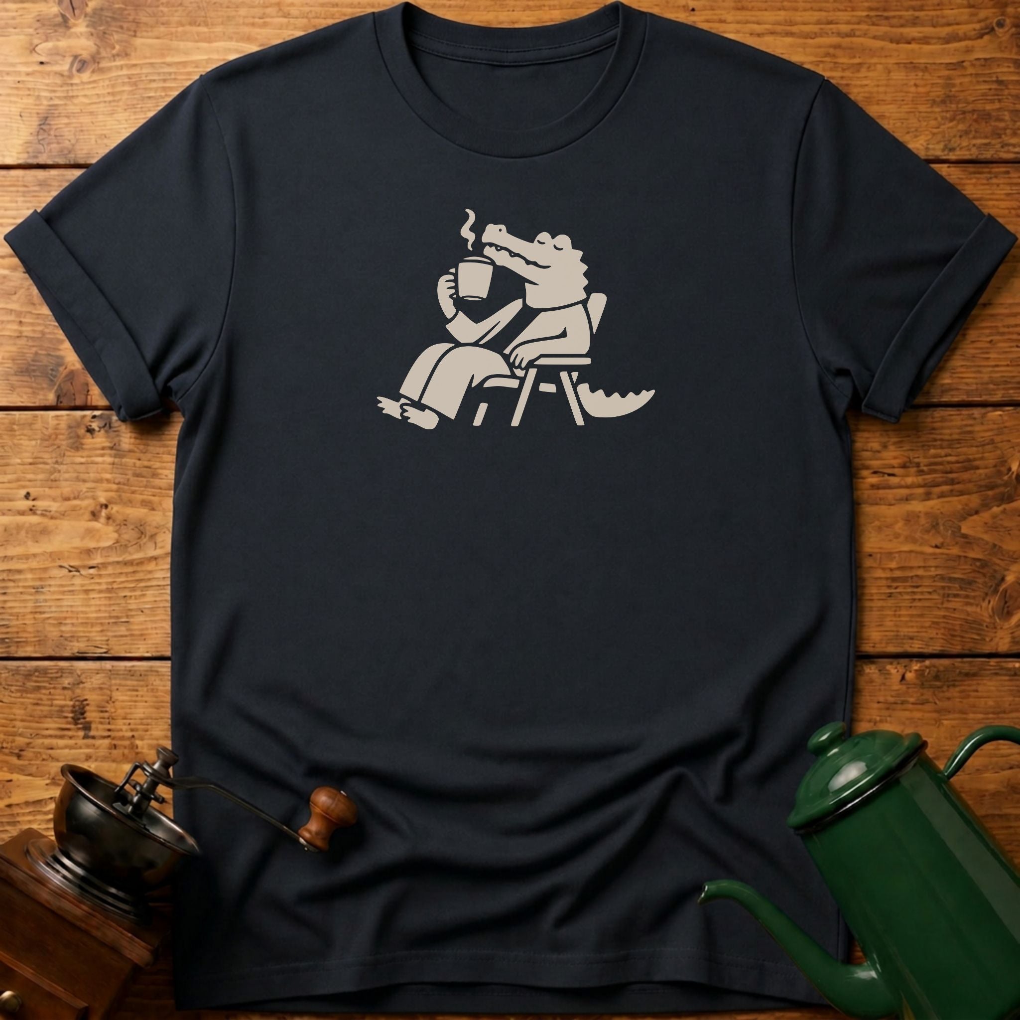 Calm Crocodile Drinking Coffee T-Shirt