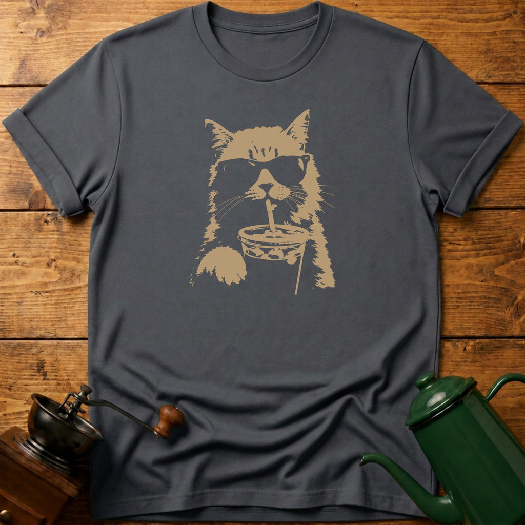 Cat Drinking Iced Coffee T-Shirt