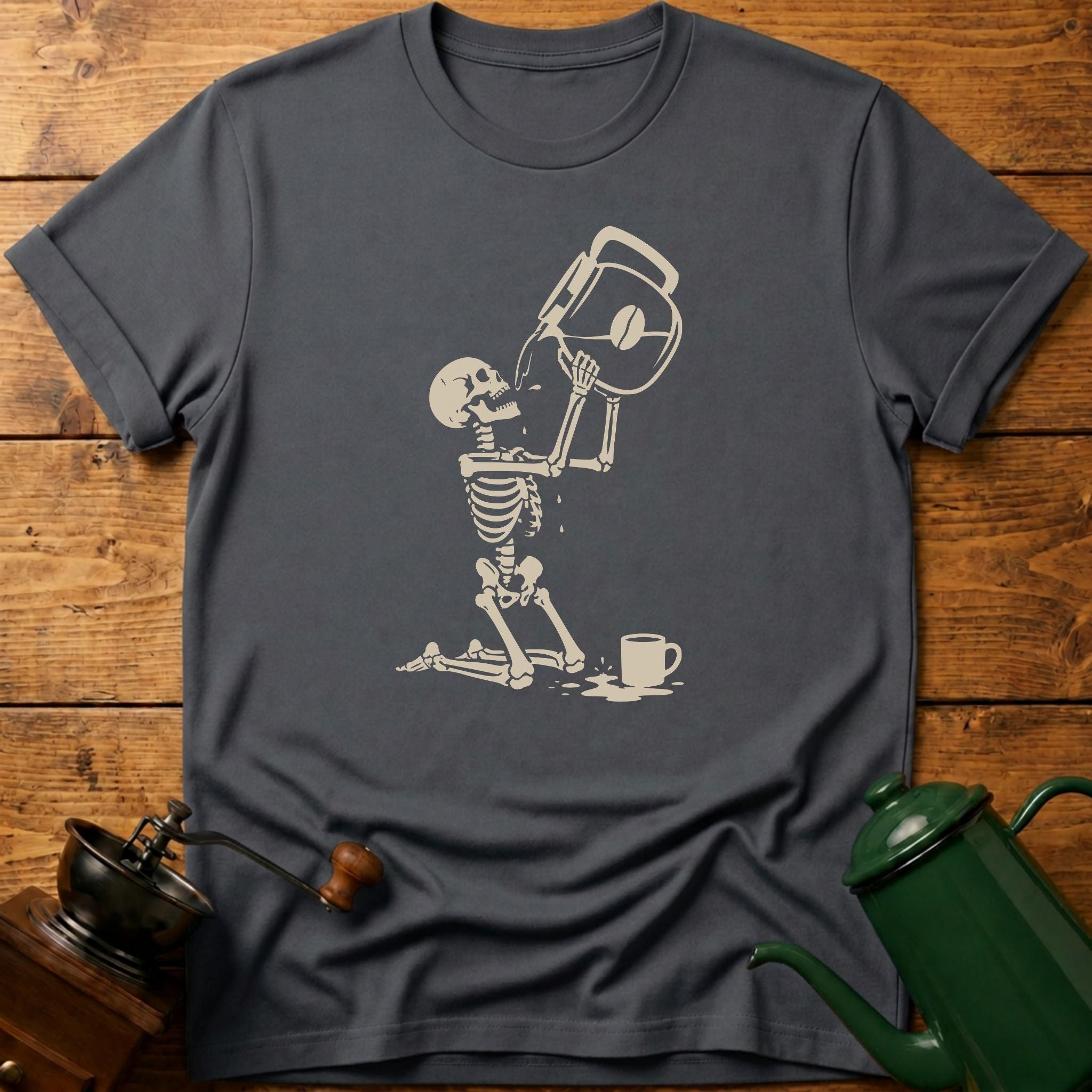 Skull Drinking Coffee T-Shirt