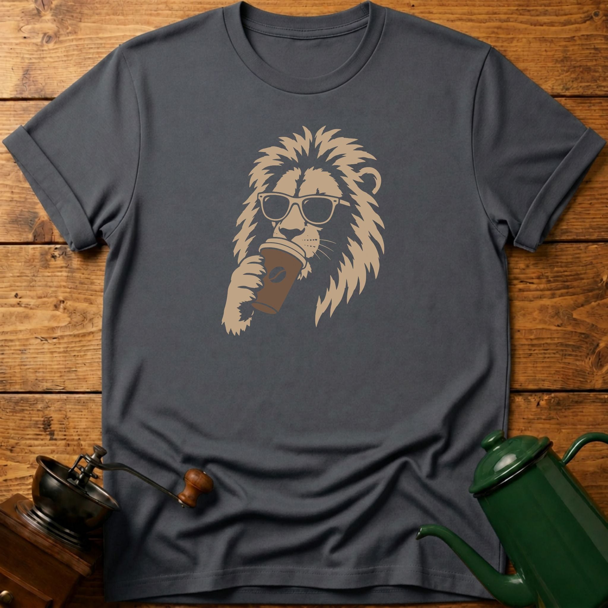 Lion Drinking Coffee T-Shirt