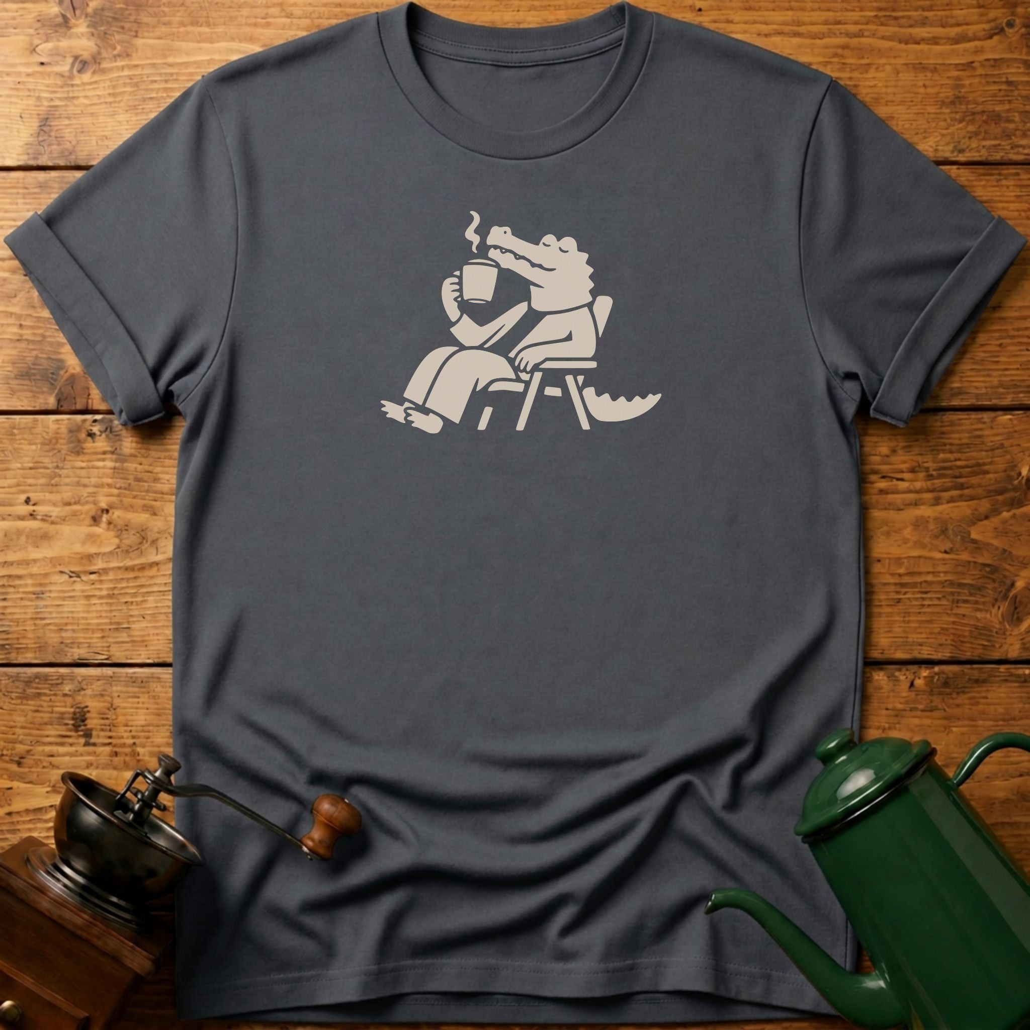 Calm Crocodile Drinking Coffee T-Shirt