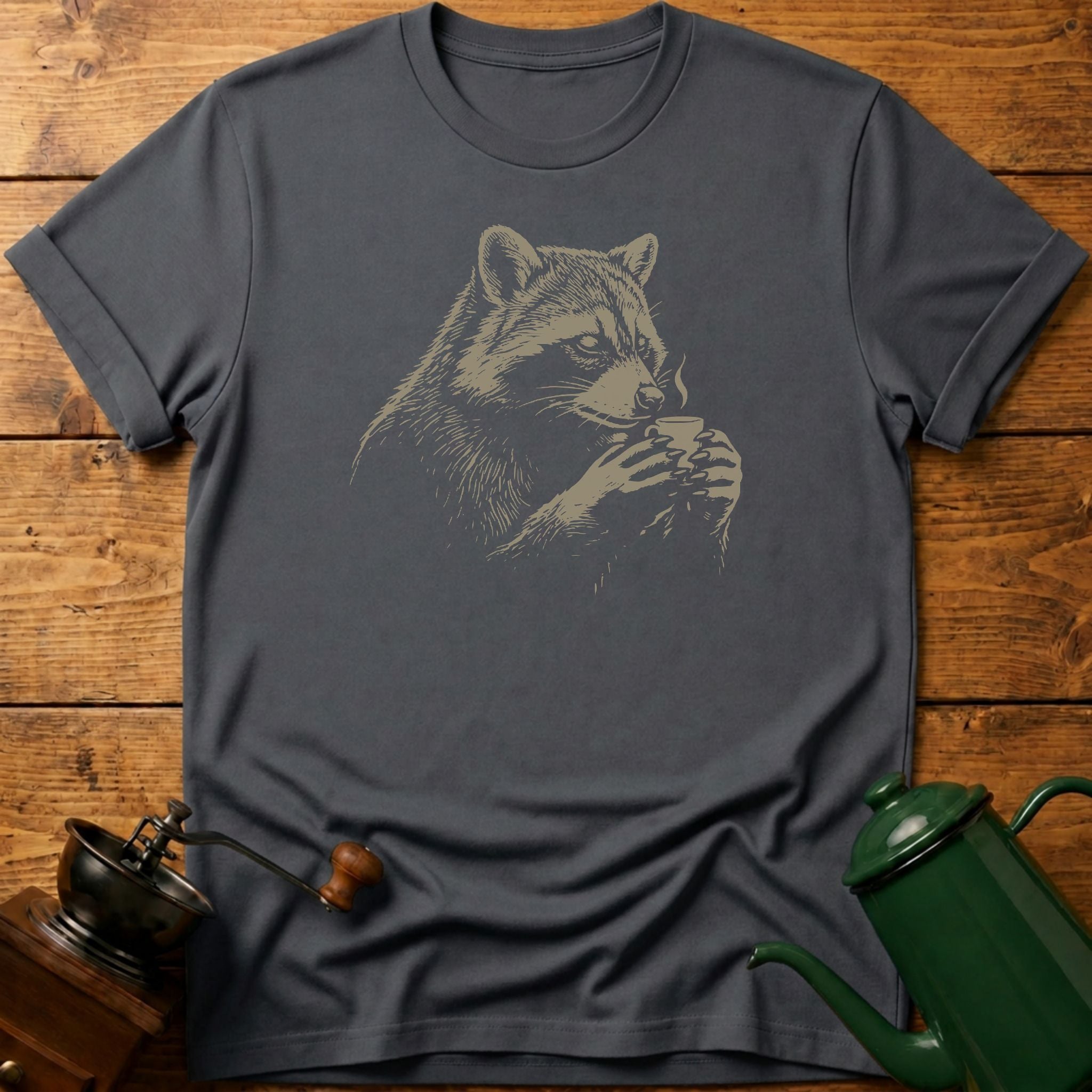 Raccoon Drinking Coffee T-Shirt
