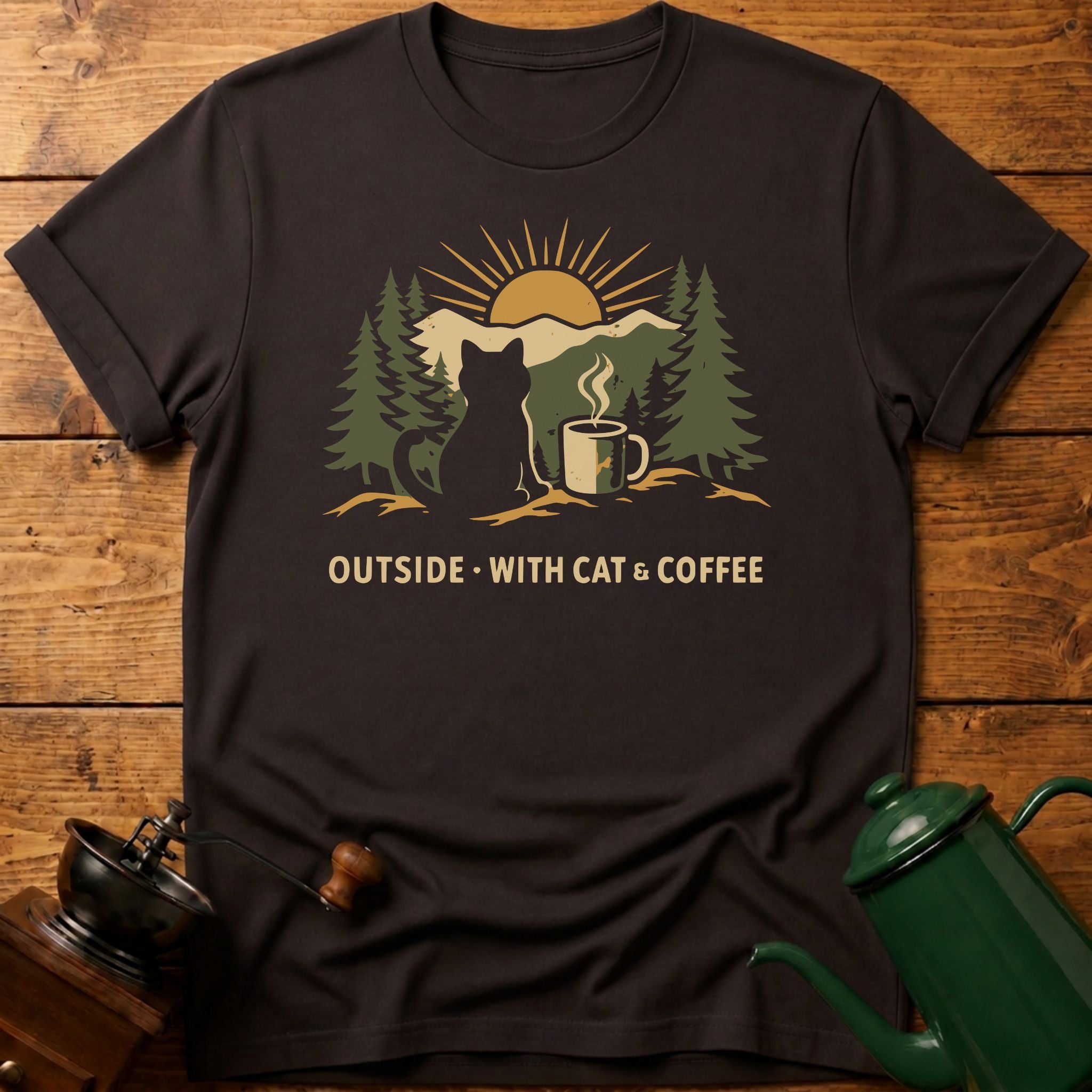 Outside With Cat & Coffee T-Shirt