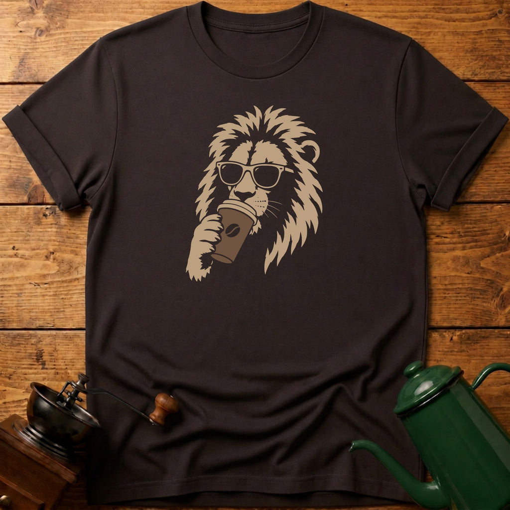 Lion Drinking Coffee T-Shirt