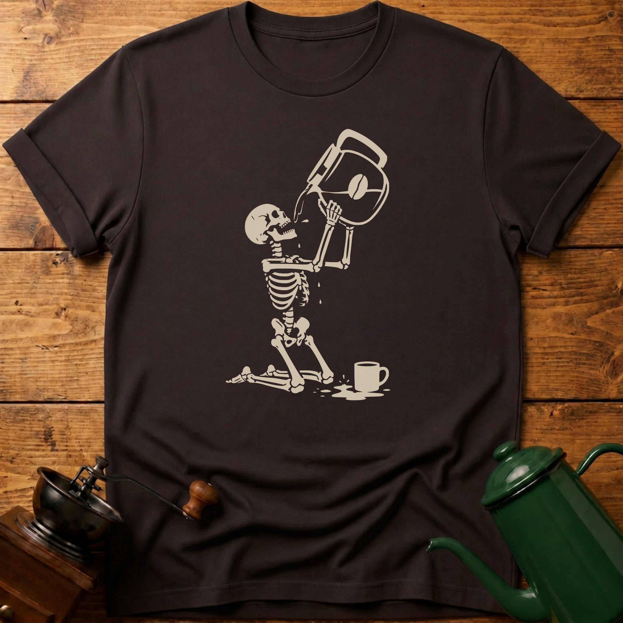 Skull Drinking Coffee T-Shirt