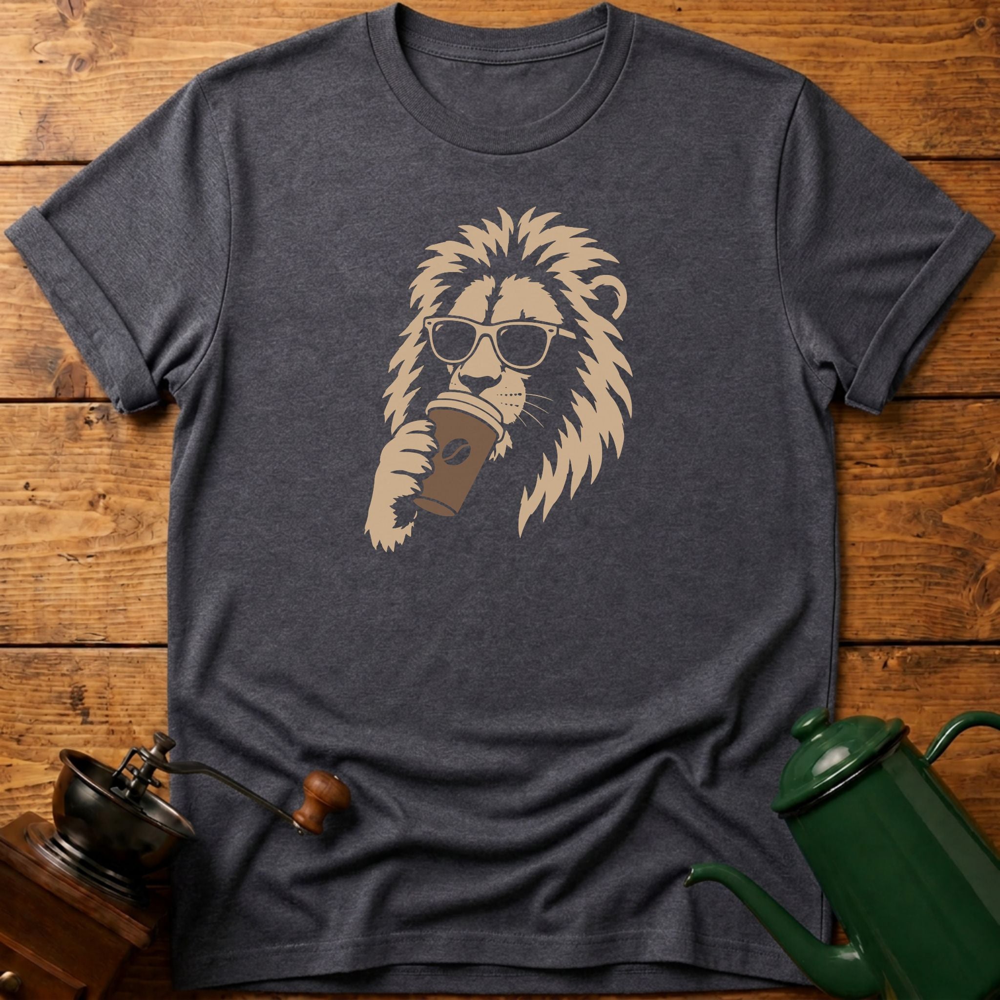 Lion Drinking Coffee T-Shirt