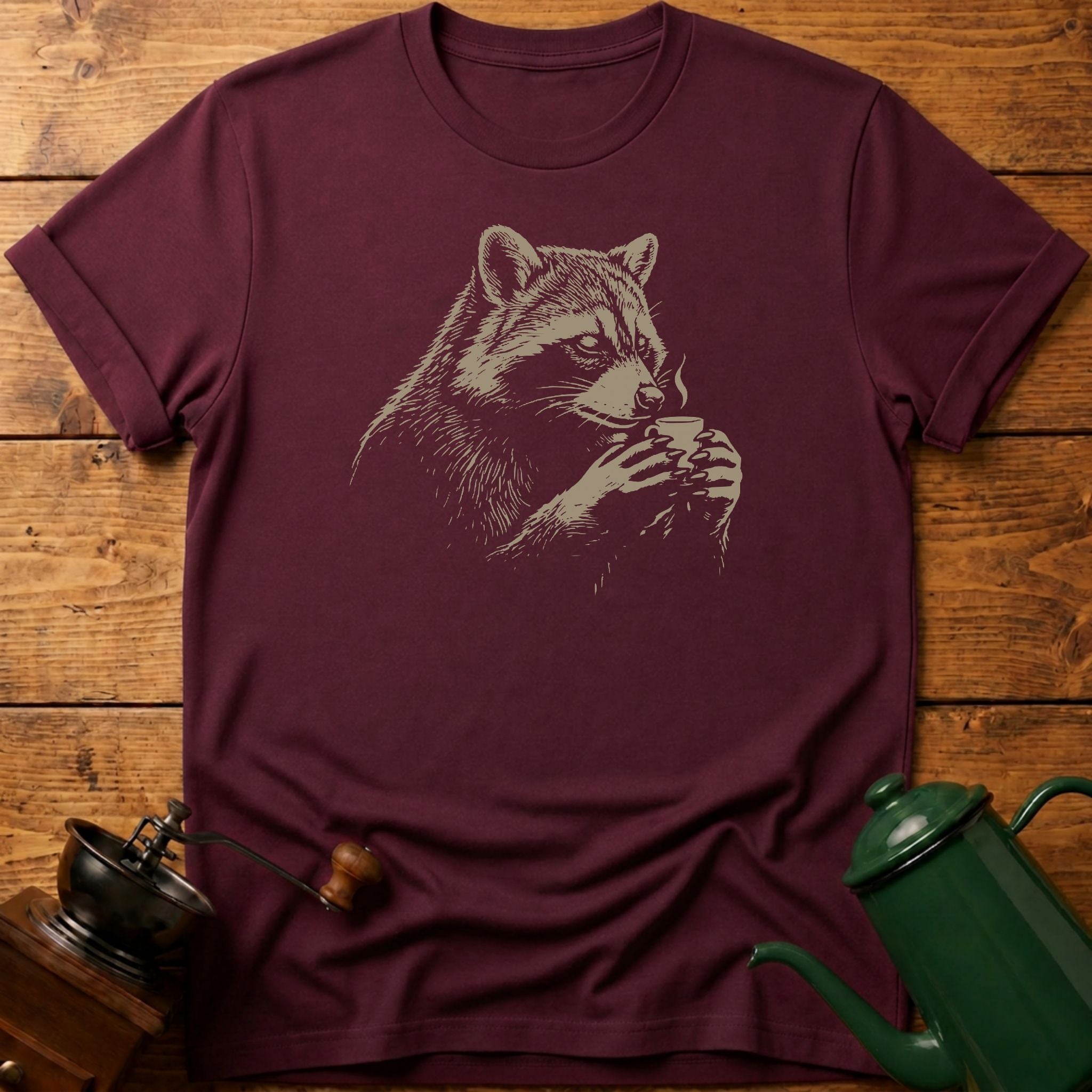Raccoon Drinking Coffee T-Shirt
