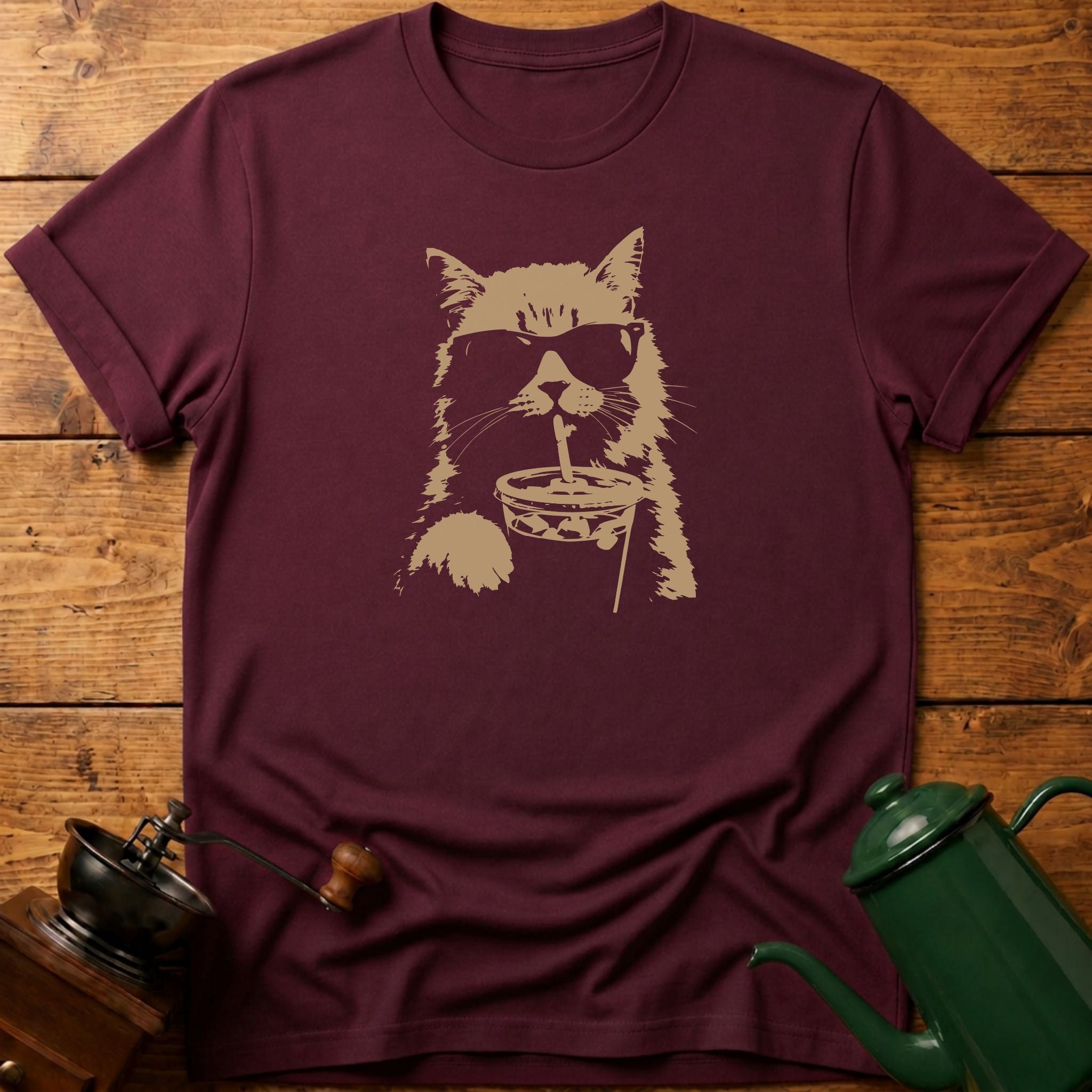 Cat Drinking Iced Coffee T-Shirt