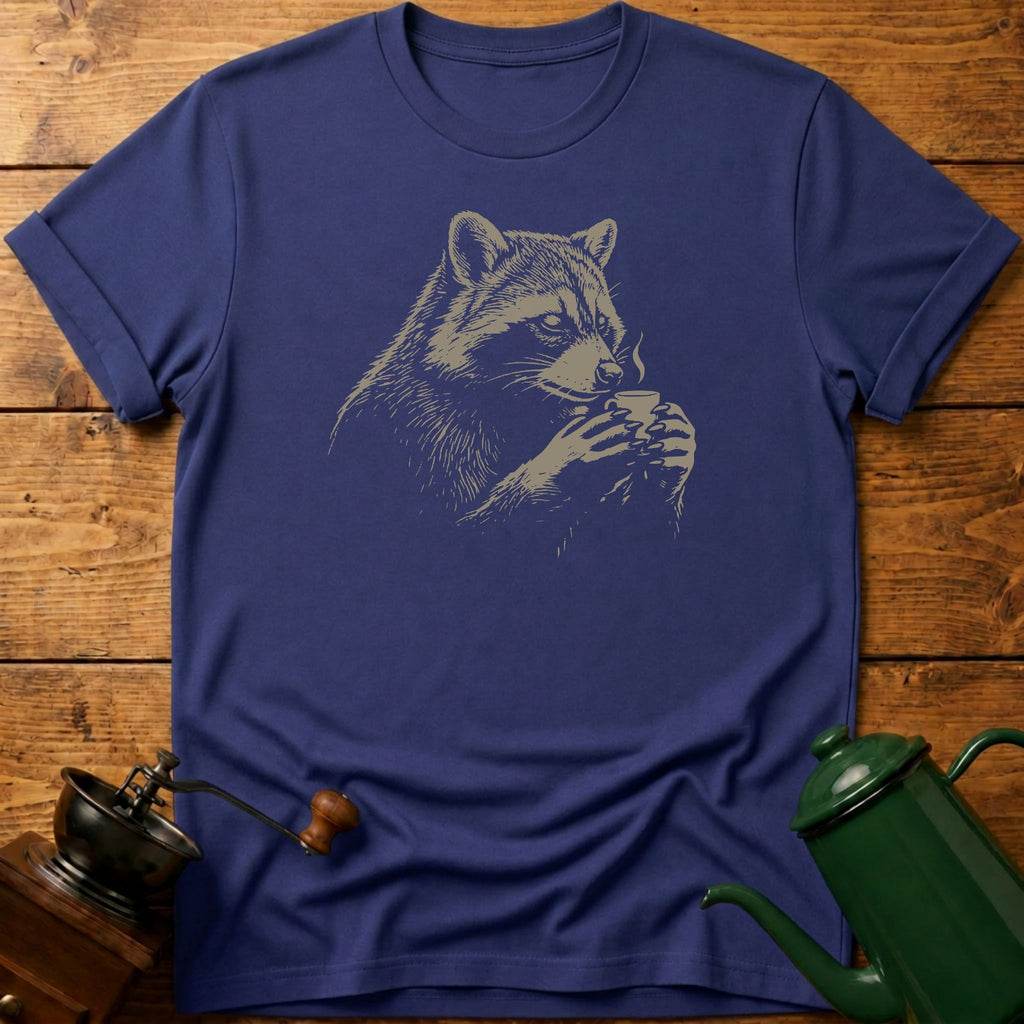 Raccoon Drinking Coffee T-Shirt