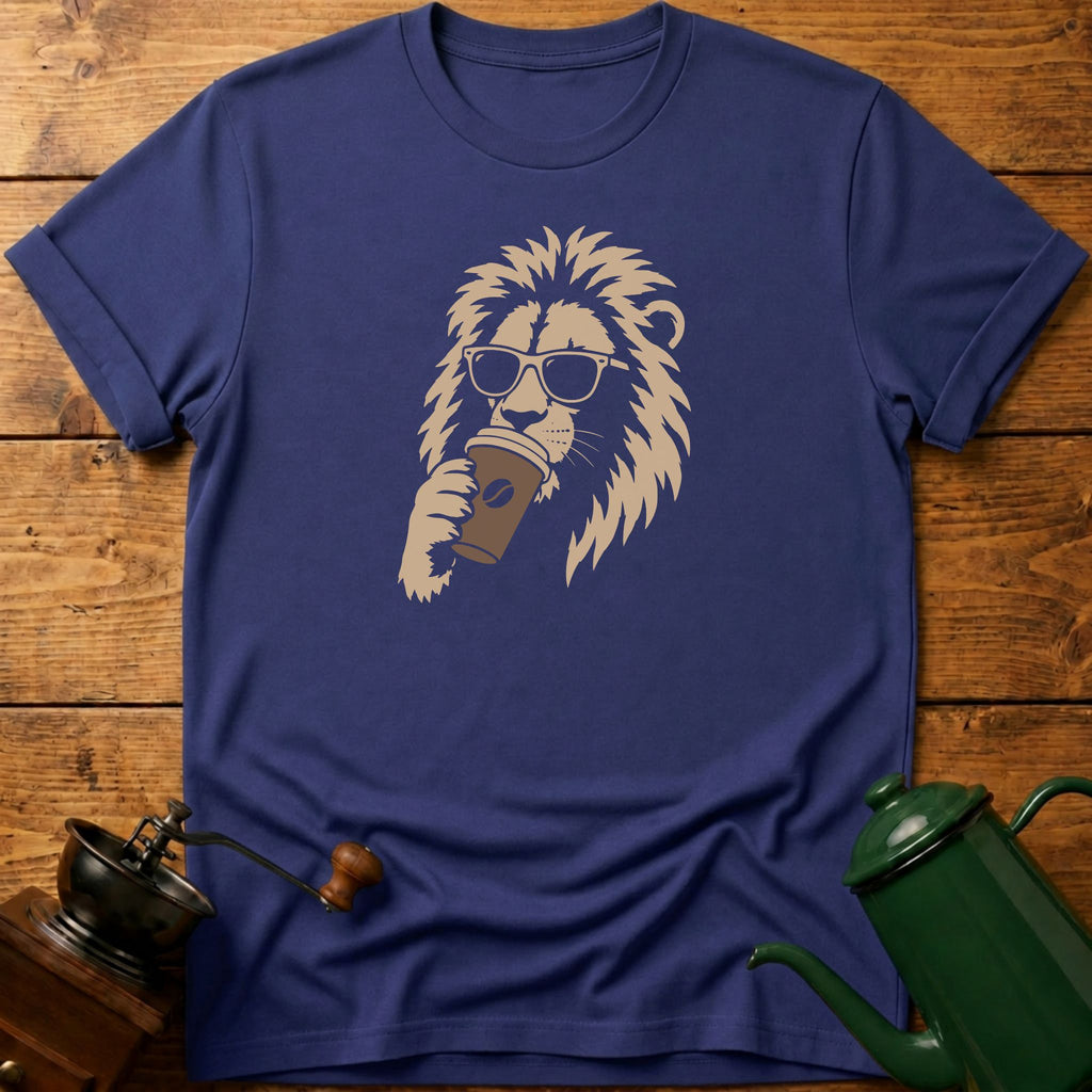 Lion Drinking Coffee T-Shirt