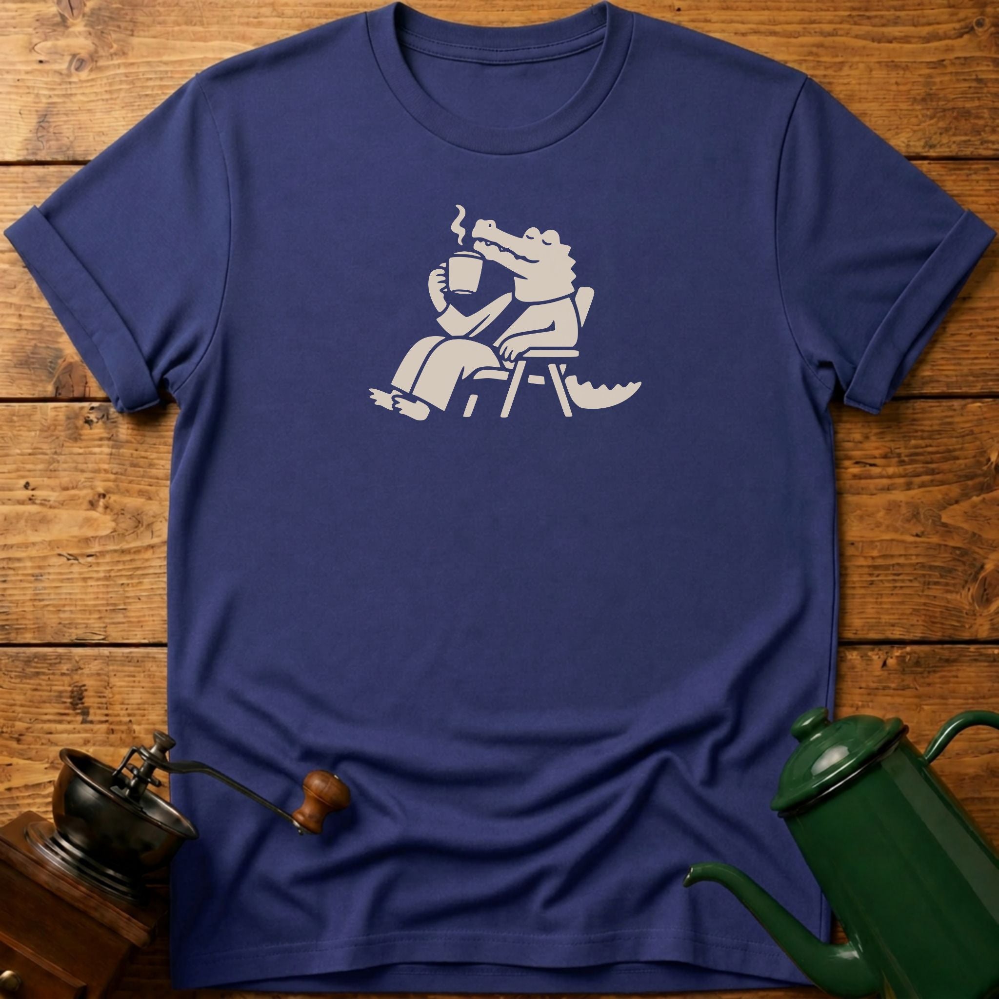 Calm Crocodile Drinking Coffee T-Shirt