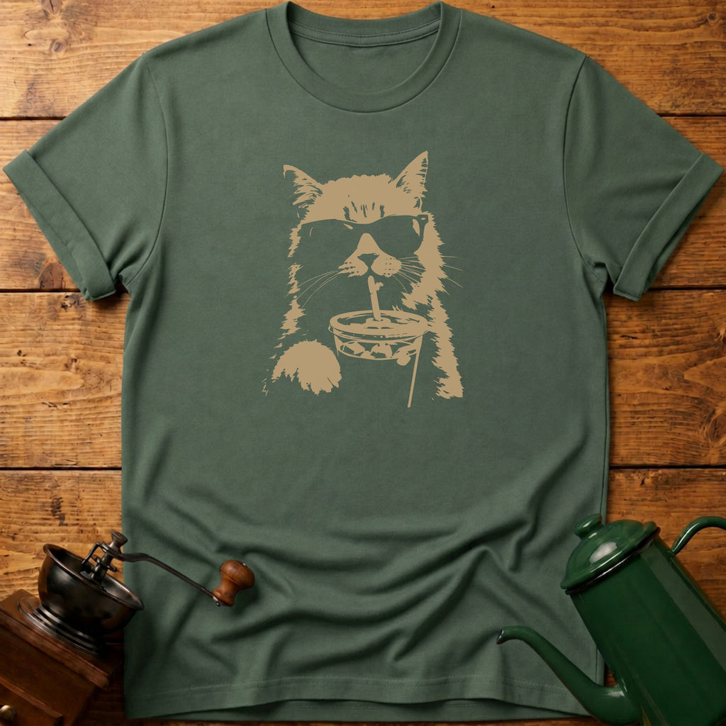 Cat Drinking Iced Coffee T-Shirt