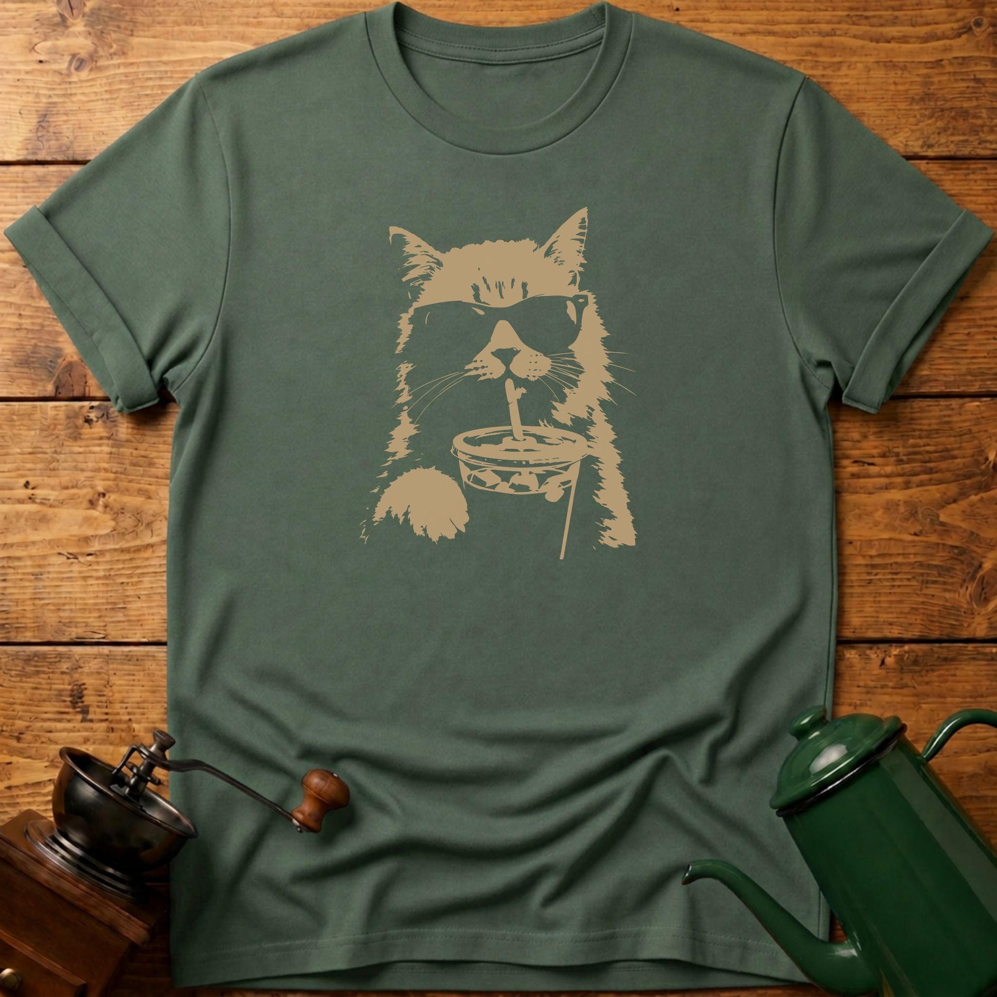 Cat Drinking Iced Coffee T-Shirt