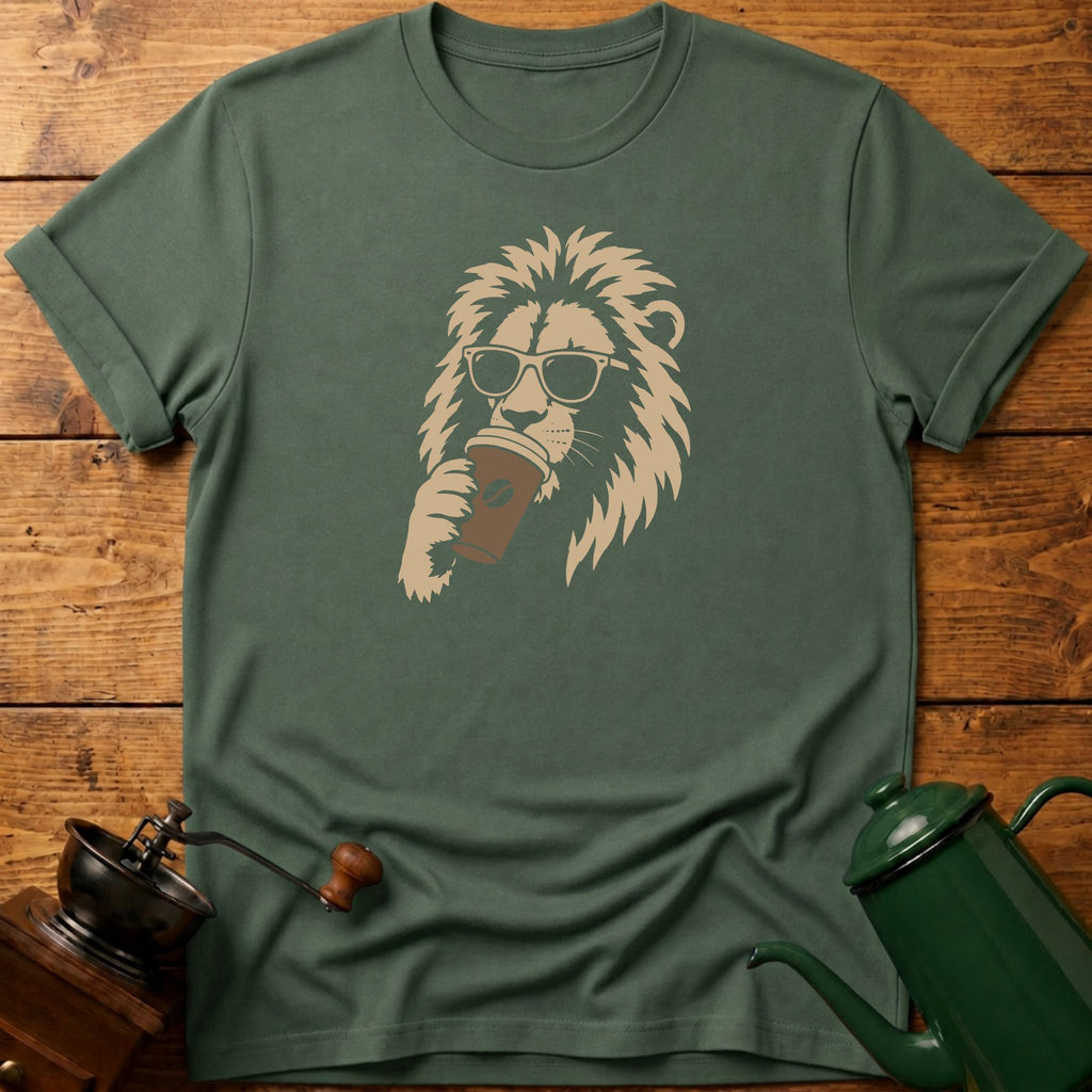 Lion Drinking Coffee T-Shirt