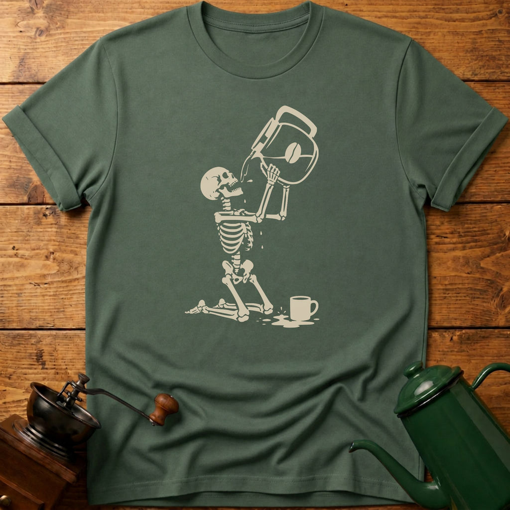 Skull Drinking Coffee T-Shirt