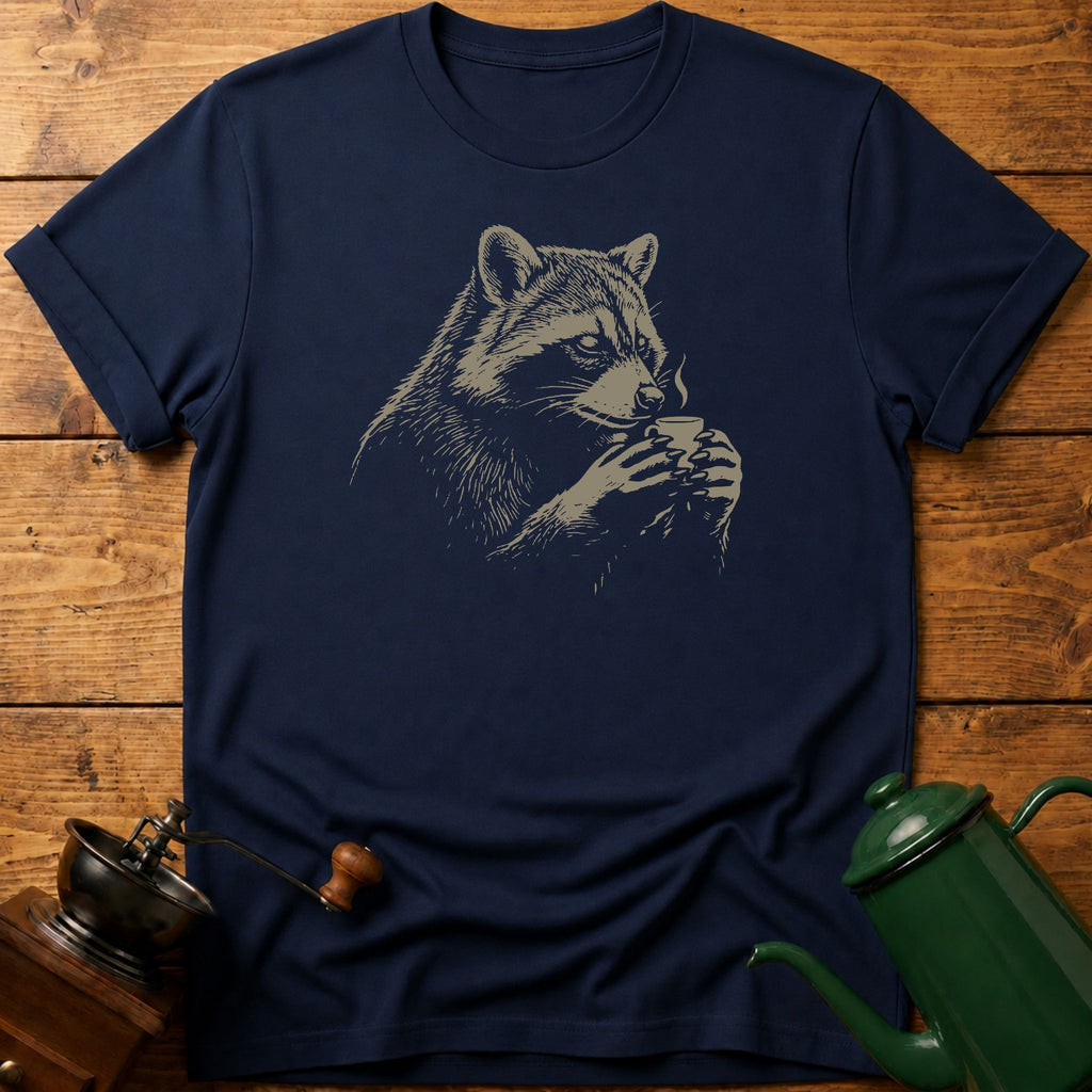 Raccoon Drinking Coffee T-Shirt