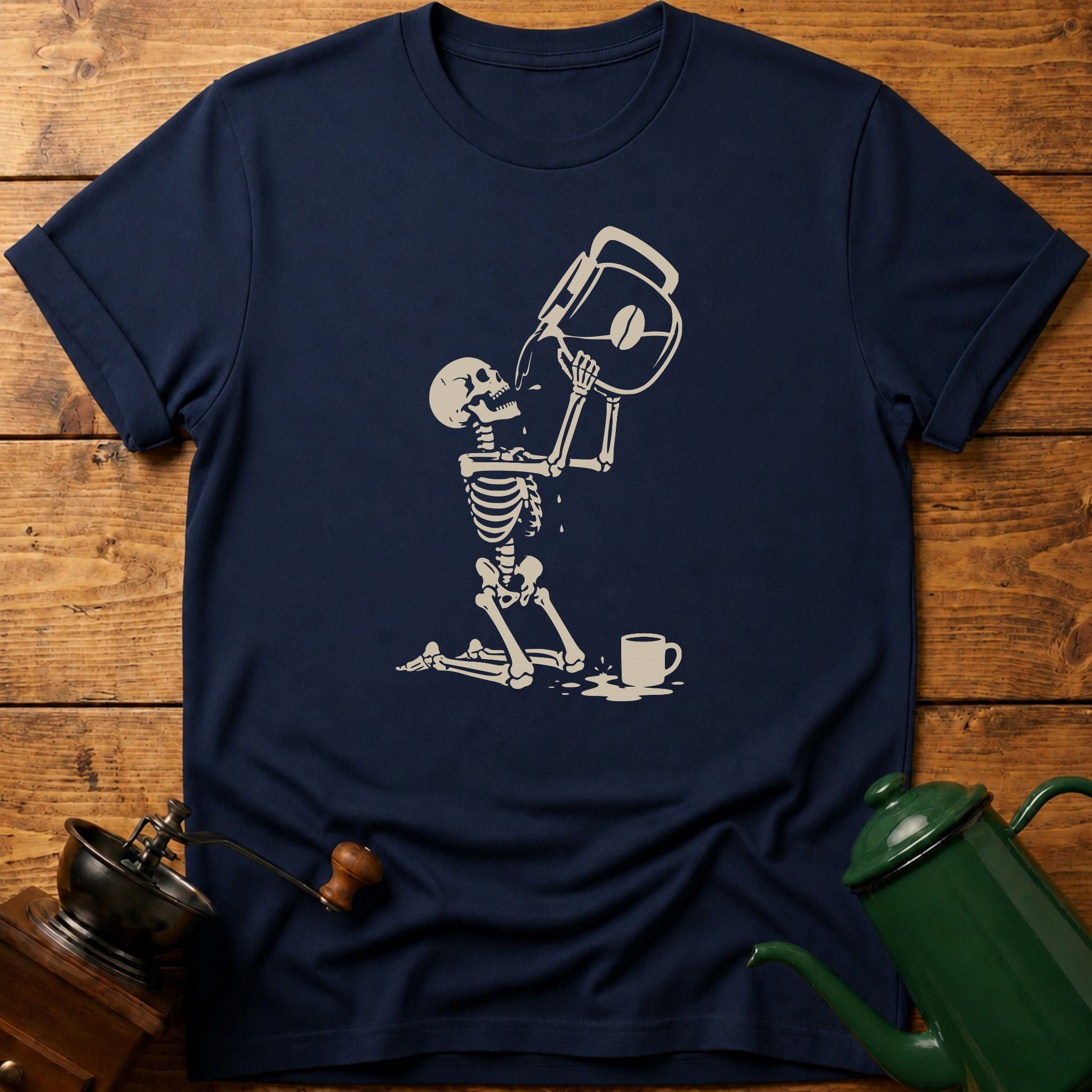 Skull Drinking Coffee T-Shirt
