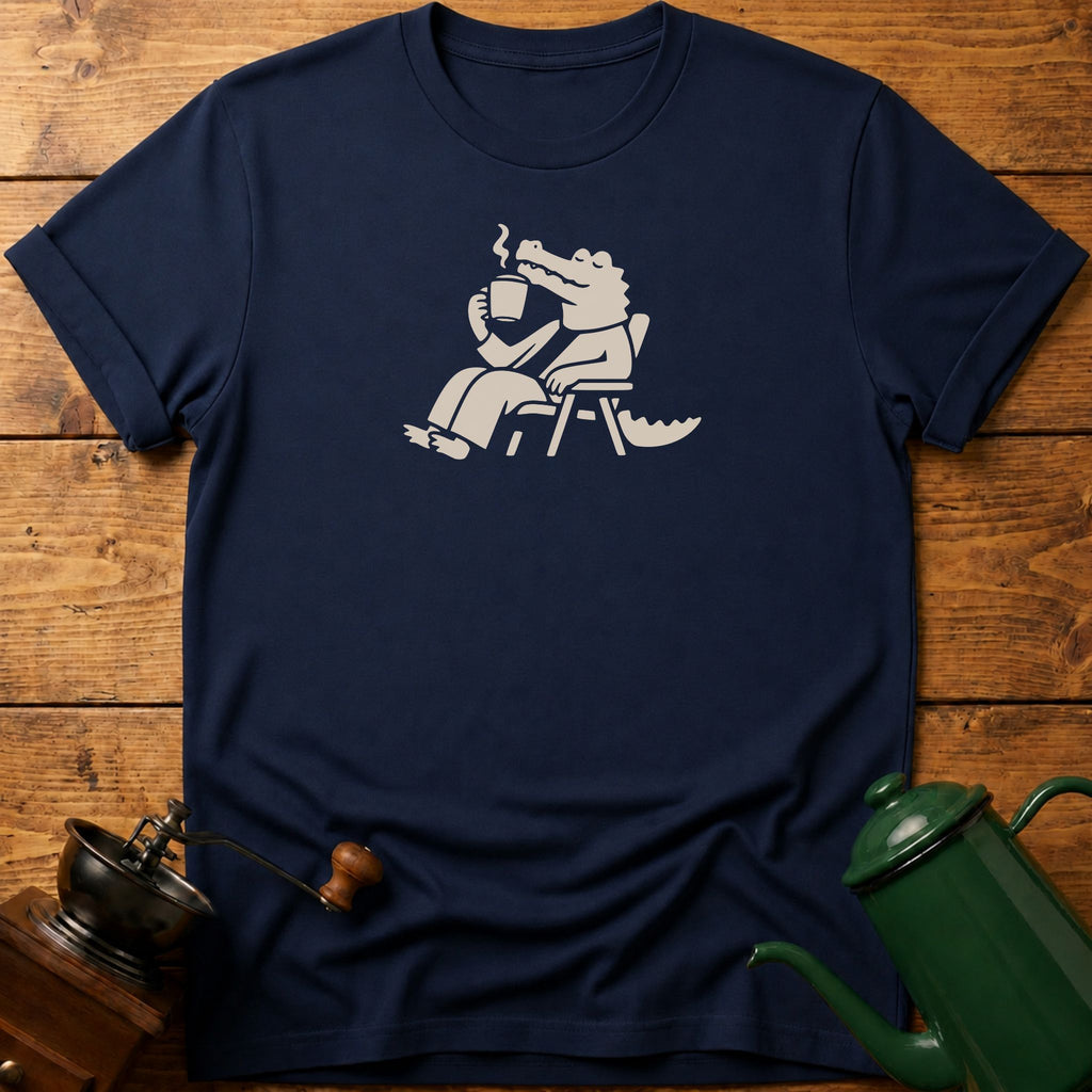 Calm Crocodile Drinking Coffee T-Shirt