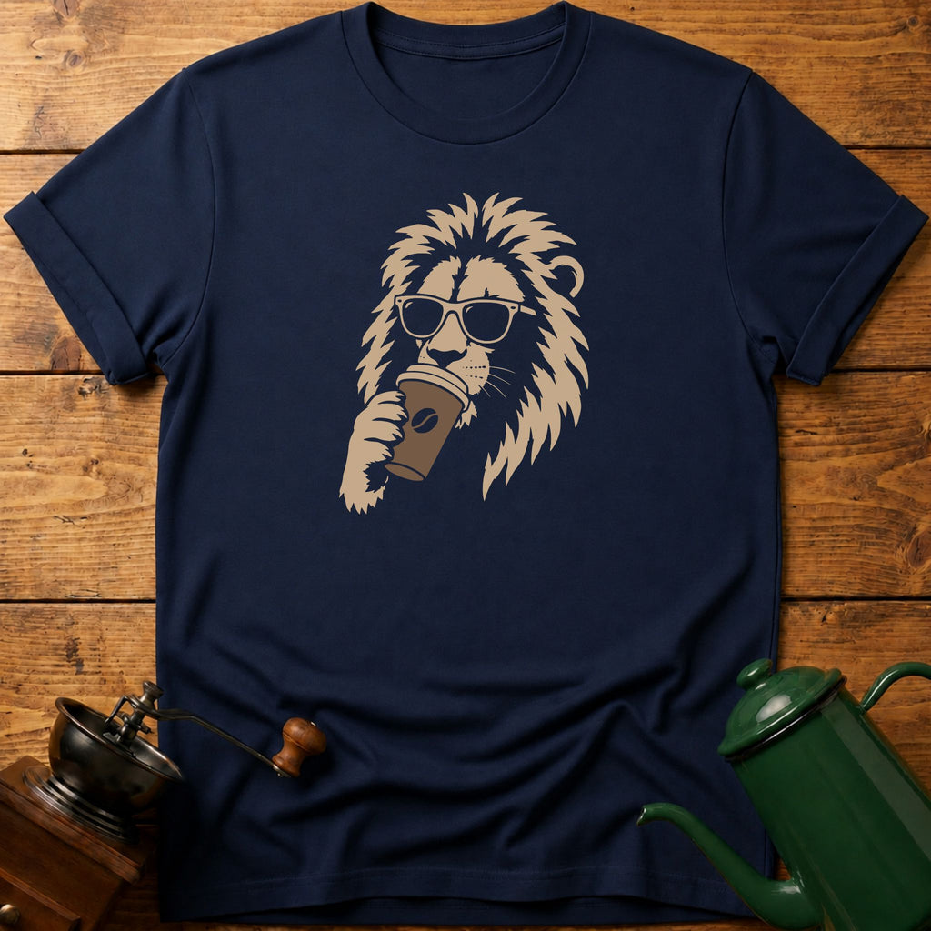 Lion Drinking Coffee T-Shirt