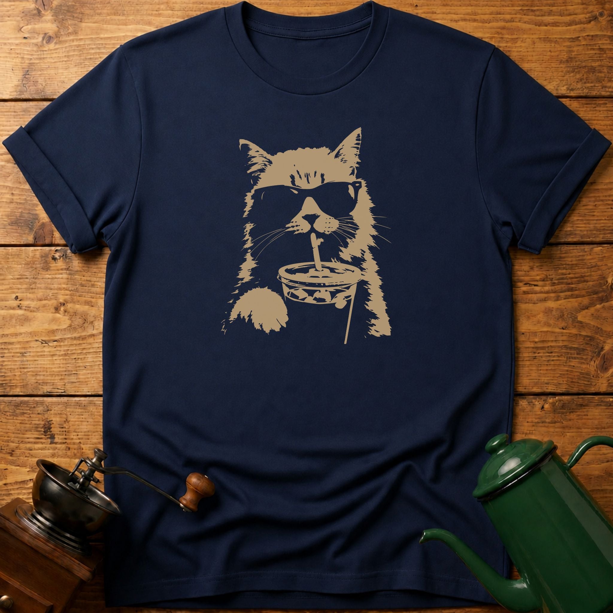 Cat Drinking Iced Coffee T-Shirt