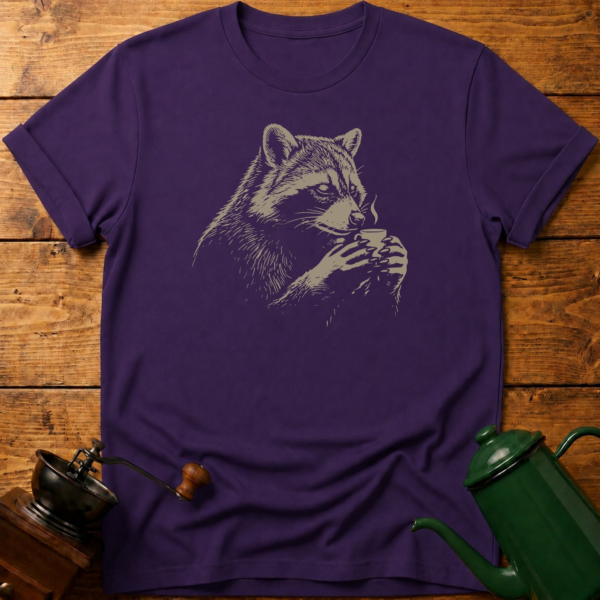 Raccoon Drinking Coffee T-Shirt