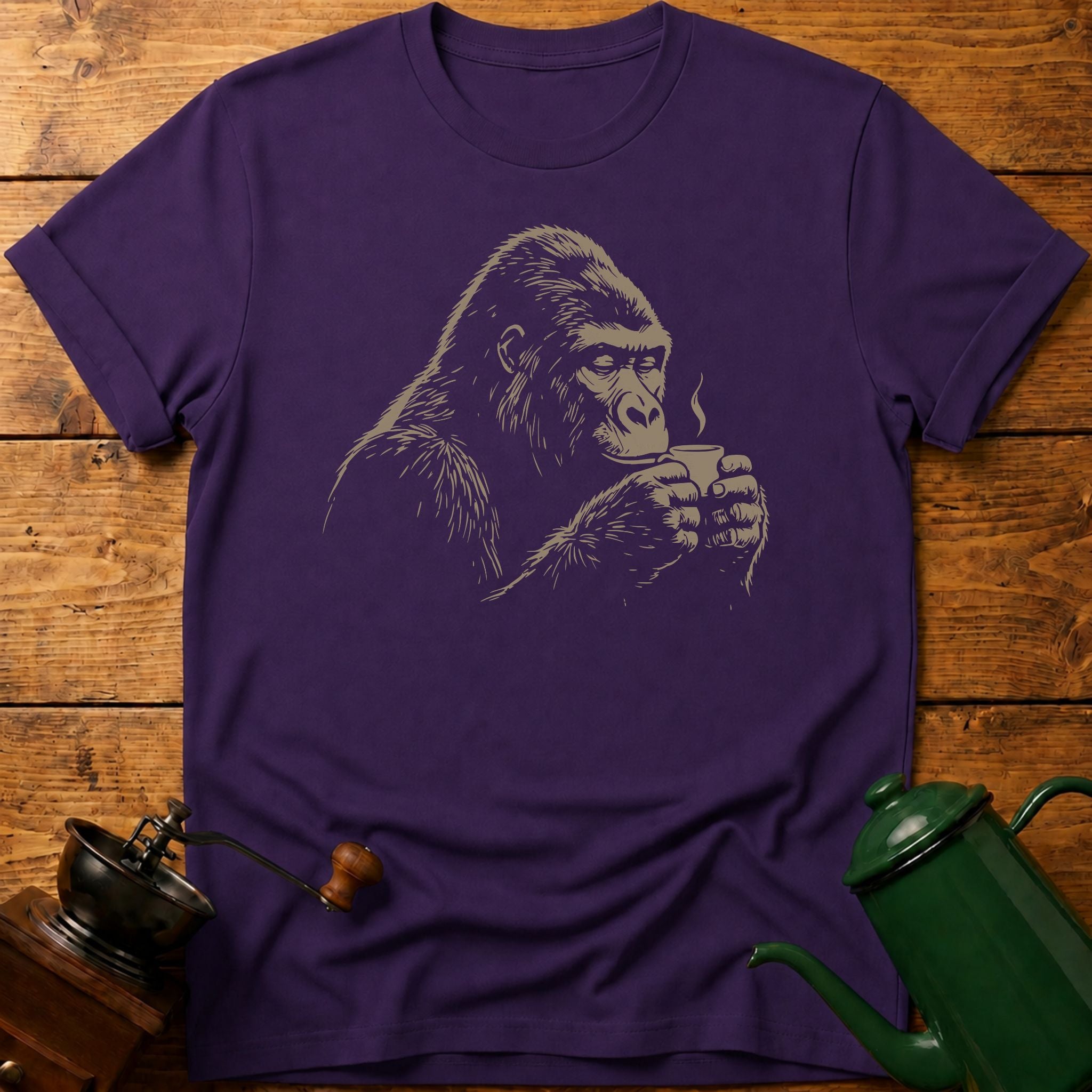 Gorilla Drinking Coffee T-Shirt