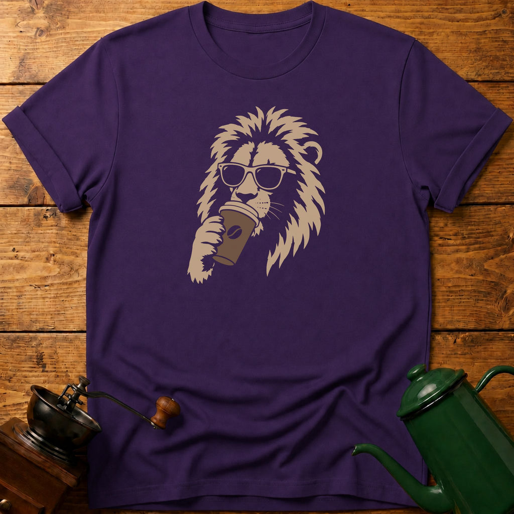 Lion Drinking Coffee T-Shirt