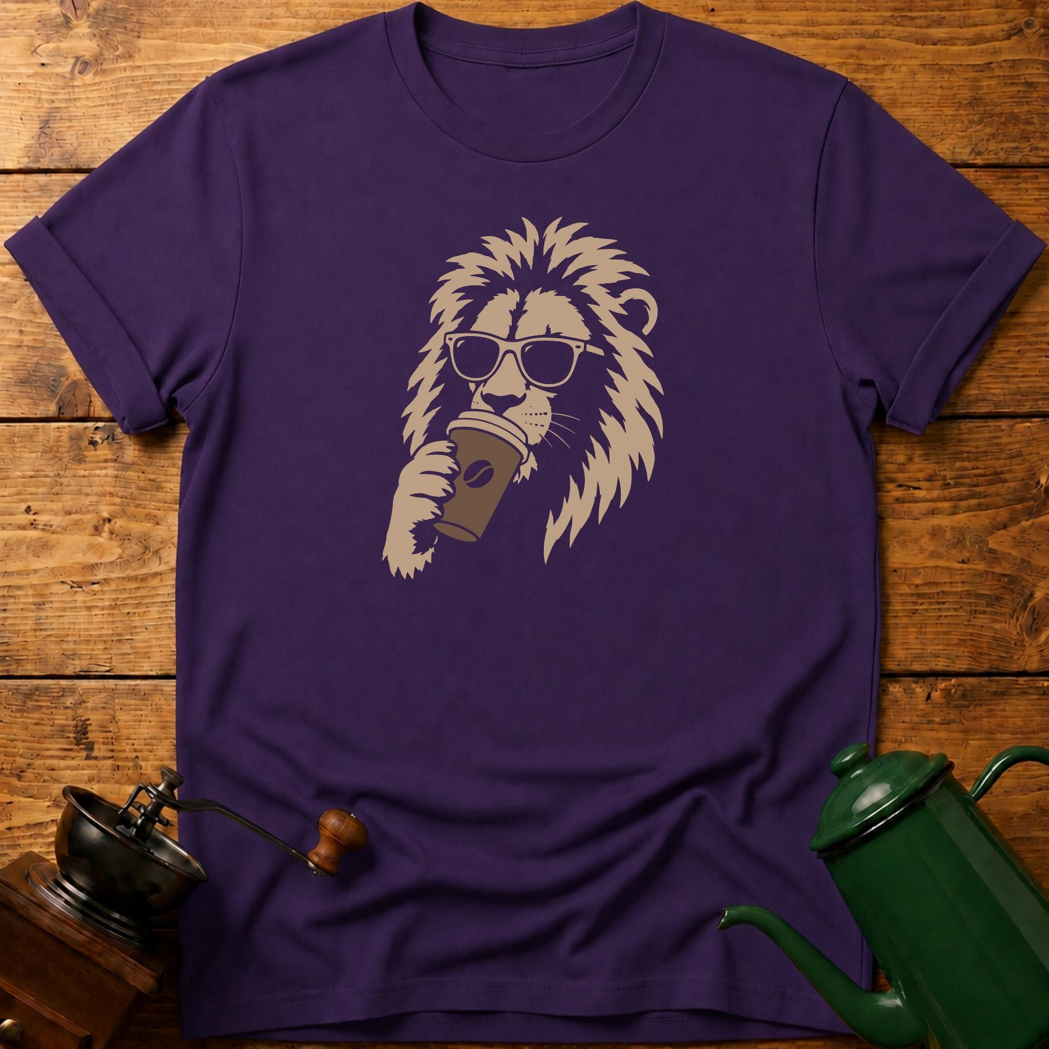 Lion Drinking Coffee T-Shirt