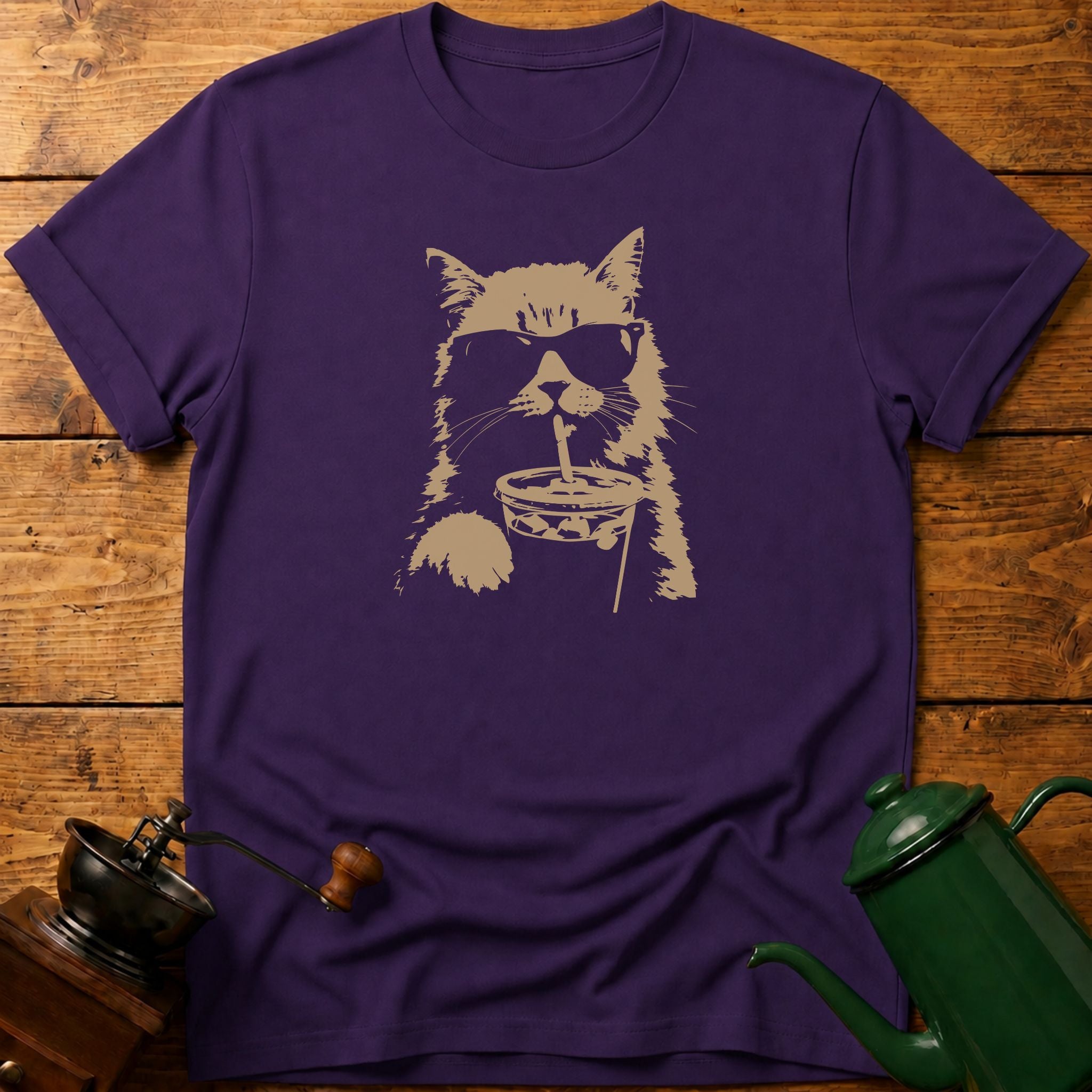 Cat Drinking Iced Coffee T-Shirt
